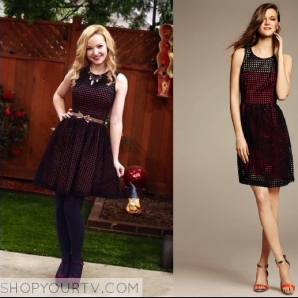 Banana Republic Navy Blue/Red Geo Eyelet Lace sleeveless Short Peplum Dress